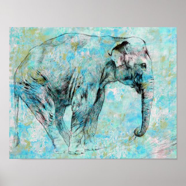 Poster Eléphant bleu (Devant)