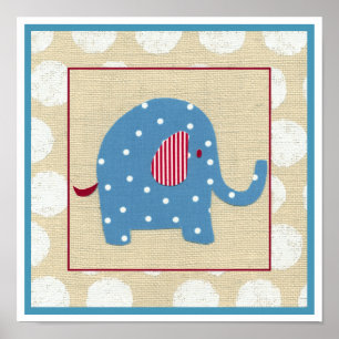 Poster Eléphant bleu avec Pois blancs