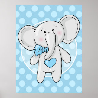 Poster Éléphant Bleu - Garçon Chambre Bébé Nursery