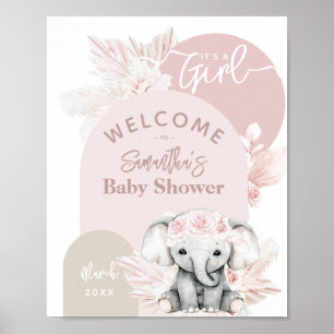 Poster Elephant c'est une fille Boho Floral Baby shower r