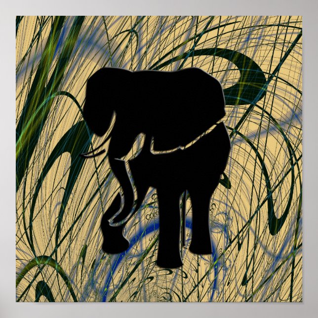 Poster Elephant dans la jungle Abstraite Imprimer l'affic (Devant)