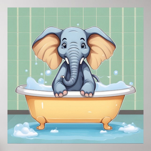 Poster Eléphant dans le bain (Devant)
