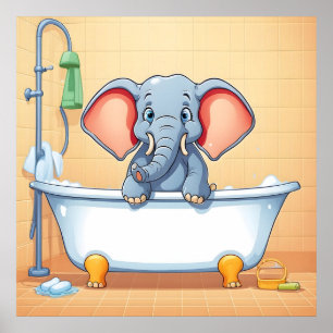 Poster Eléphant dans le bain