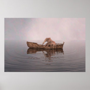 Poster Eléphant dans un bateau