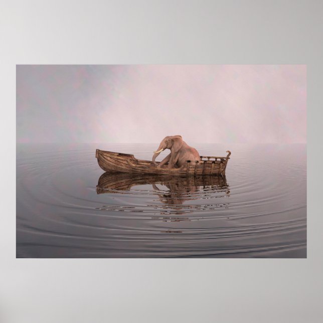 Poster Eléphant dans un bateau (Devant)