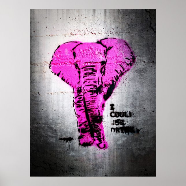 Poster Elephant de graffiti rose (Devant)