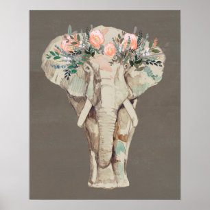 Poster Eléphant de la Couronne de fleurs II