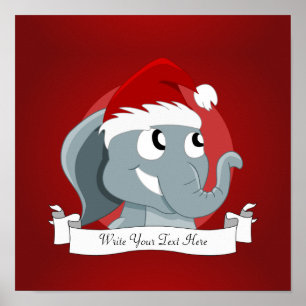 Poster éléphant de Noël dessin animé