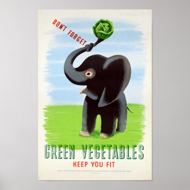 Poster Eléphant de santé vintage Green Vegetables (Devant)