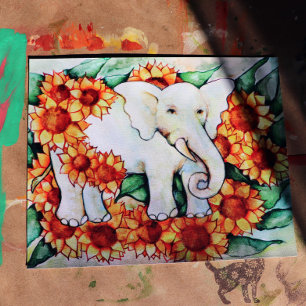 Poster Éléphant de tournesol