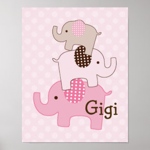 Poster Eléphant empilé avec art Pois