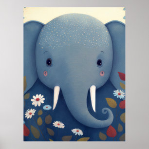 Poster Éléphant et fleurs lunaires