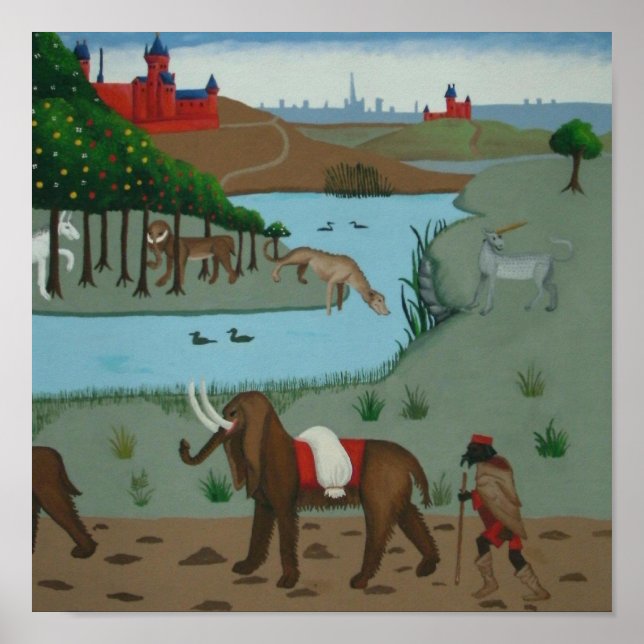 Poster Elephant et licorne (Devant)
