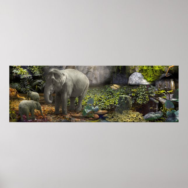 POSTER ELEPHANT FAMILLE "GREEN ROOM" (Devant)