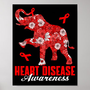 Poster Éléphant floral & Ruban rouge Mois de la malad