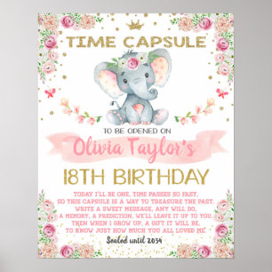 Poster Eléphant floral Temps Capsule premier anniversaire