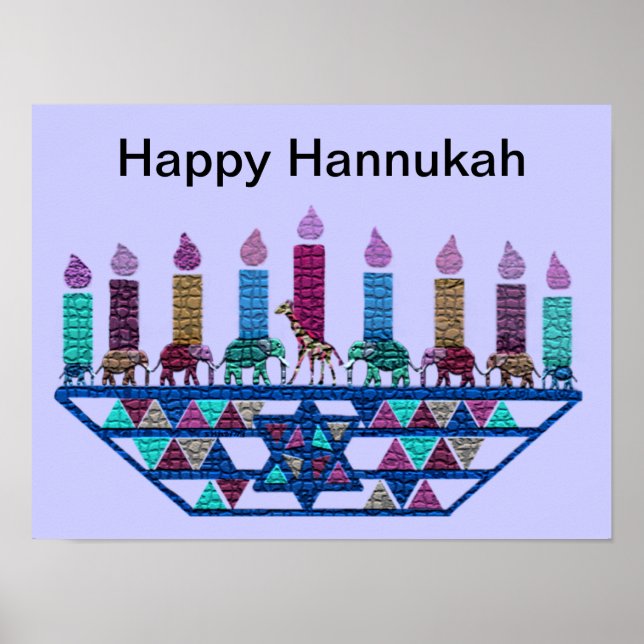 Poster Elephant géométrique Hannukah Menorah Imprimer (Devant)
