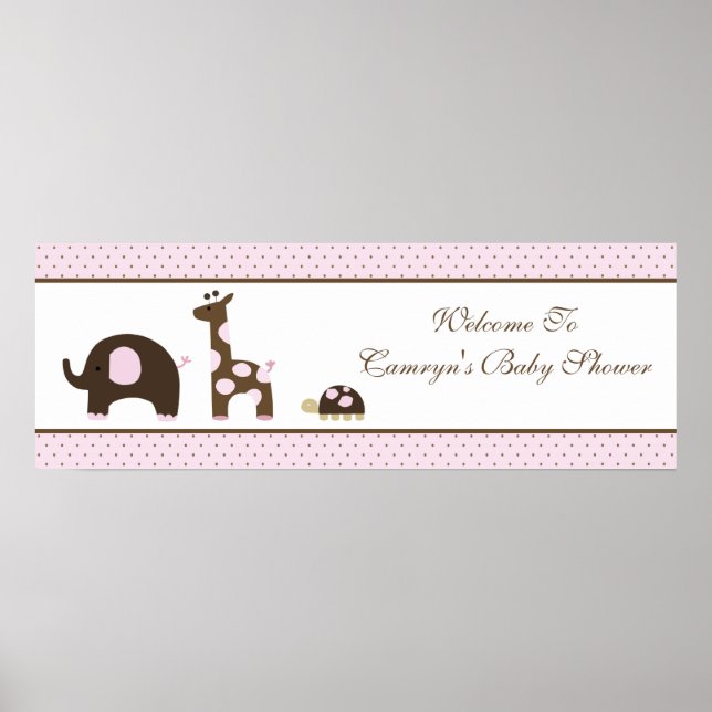 Poster Elephant & Giraffe en Baby shower rose bannière (Devant)