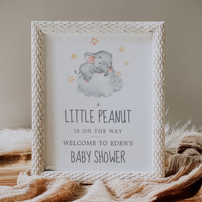 Poster Elephant Girl Little Peanut Baby shower Bienvenue (Créateur téléchargé)