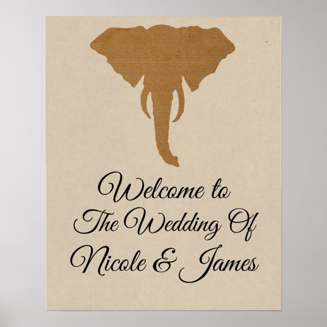 Poster Elephant Head Natural Rustic Safari Chic Bannière (Devant)