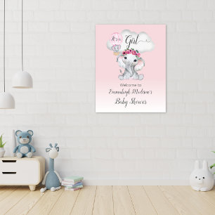 Poster Elephant Hot Air Balloon Baby Girl Welcome