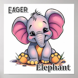 Poster Éléphant Impatient Art pour la Nurserie de Enfa