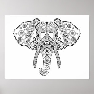 Poster Eléphant inspiré Zentangle