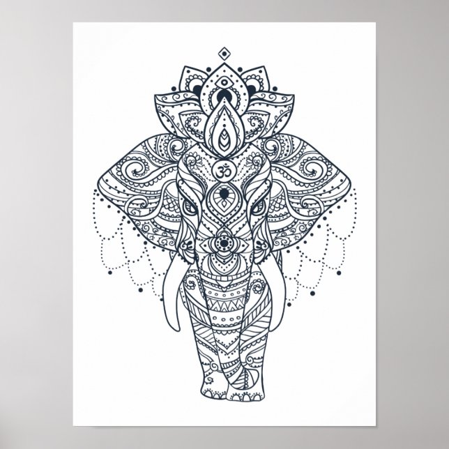 Poster Eléphant inspiré Zentangle (Devant)