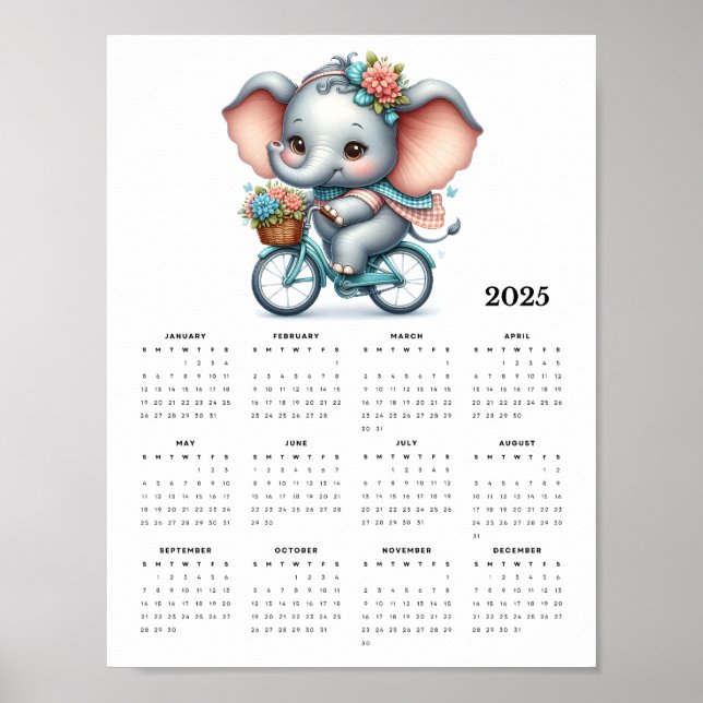 Poster Éléphant lunaire sur un vélo Calendrier mural 2025 (Devant)