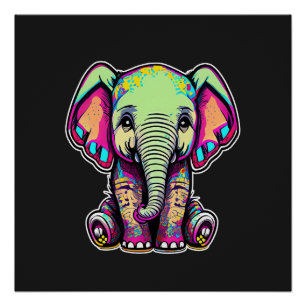 Poster Eléphant mignon assis illustration numérique
