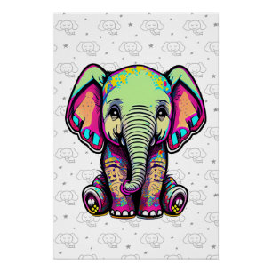 Poster Eléphant mignon assis illustration numérique