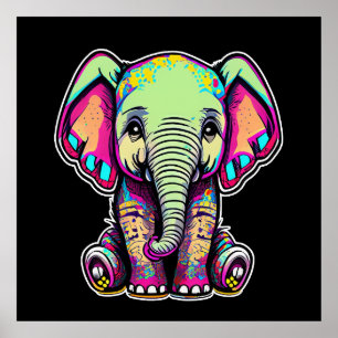 Poster Eléphant mignon assis illustration numérique