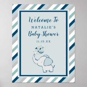 Poster Eléphant mignon dans la marine et le Baby shower d