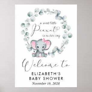 Poster Eléphant mignon Eucalyptus Baby Girl Douche Bienve