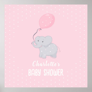 Poster Eléphant mignon fille Baby shower