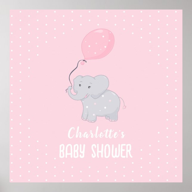Poster Eléphant mignon fille Baby shower (Devant)