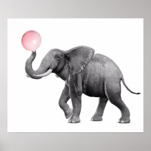 Poster Eléphant mignon Noir Blanc Bubble Gum Nursery enfa