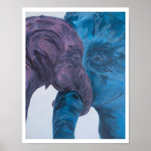 Poster Éléphant Moderne Bleu et Violet Expressionniste