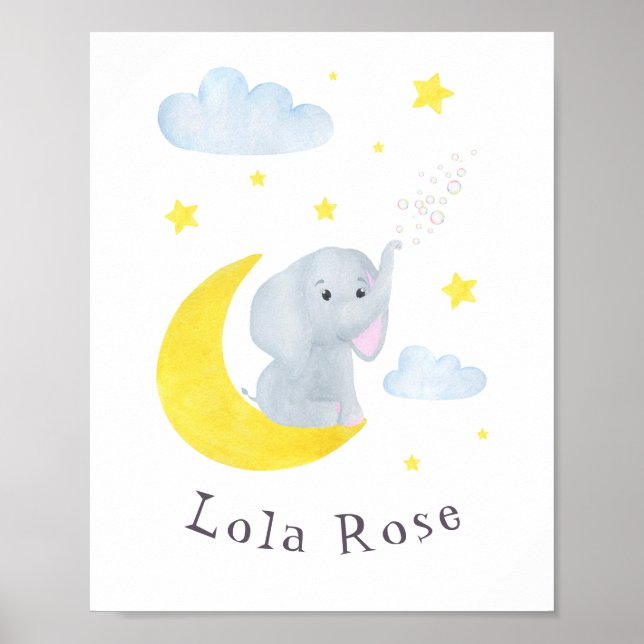 Poster Eléphant Moon Stars Nursery Wall Art (Devant)