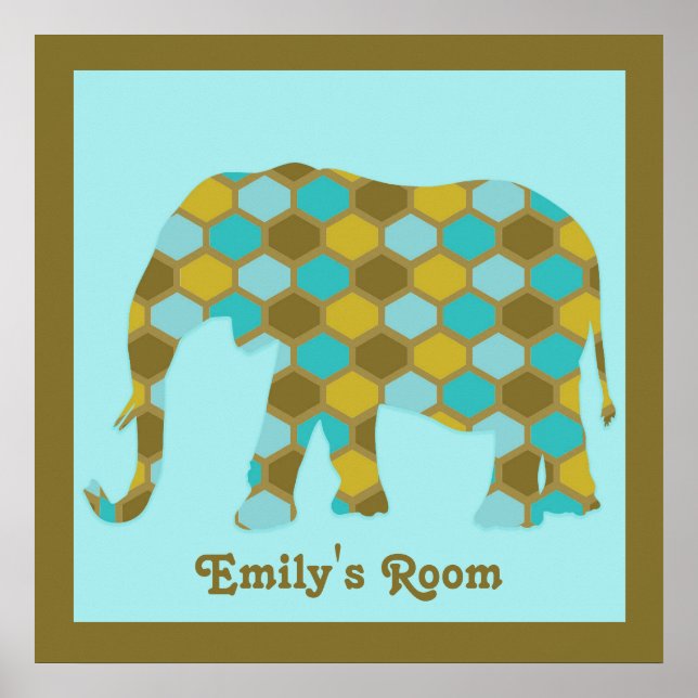 Poster Eléphant Olive Green Gold personnalisé (Devant)