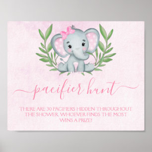 Poster Elephant Pacifier chasse fille Baby shower jeu