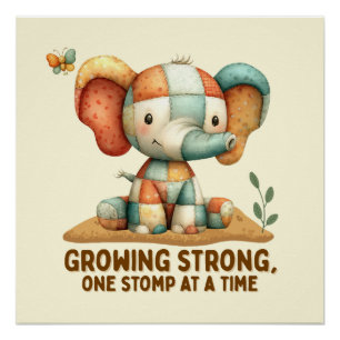 Poster Éléphant Patchwork “Grandir en force