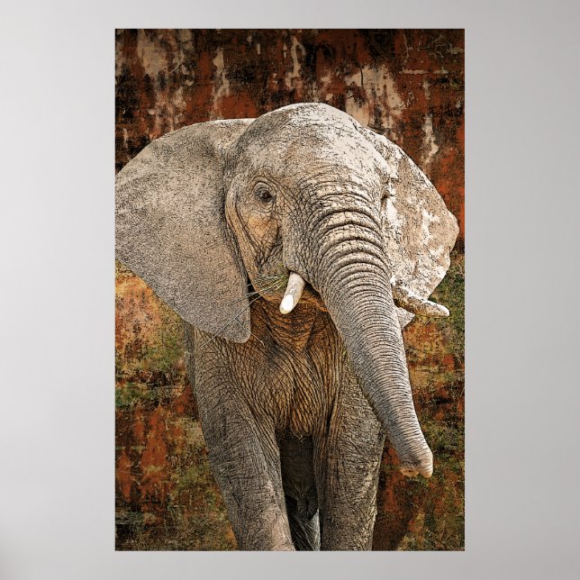 Poster Eléphant peinture art africain énorme taille (Devant)