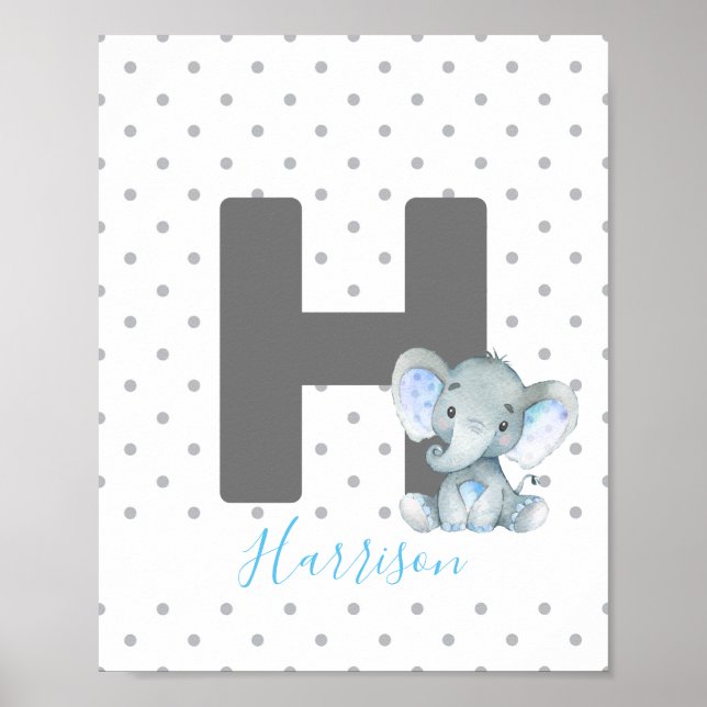 Poster Elephant Personnalisé Baby Name Nursery (Devant)