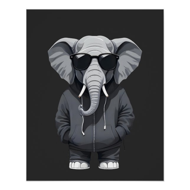 Poster Eléphant Portant Sweat - shirt à capuche drôle Coo (Devant)
