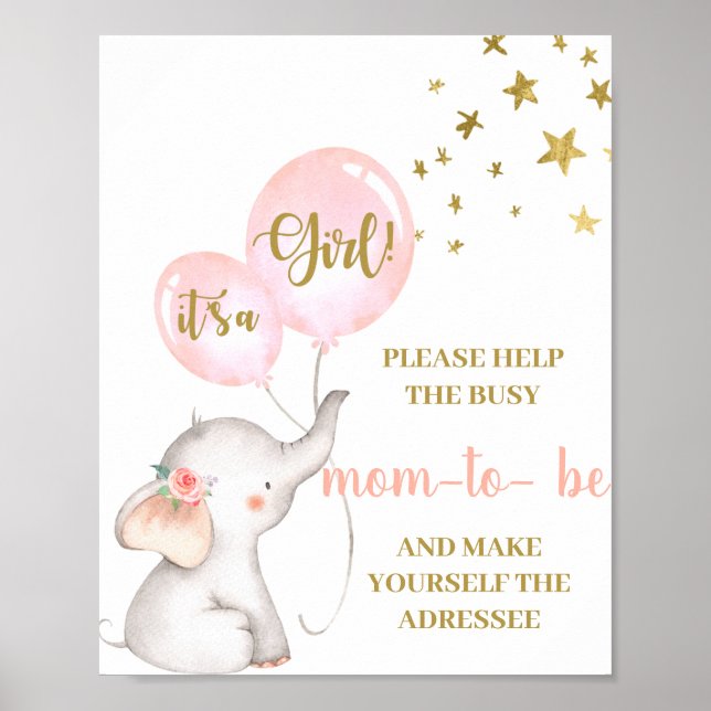Poster Eléphant rose Aidez Maman le signe destinataire (Devant)