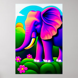 Poster Eléphant rose - Art en toile