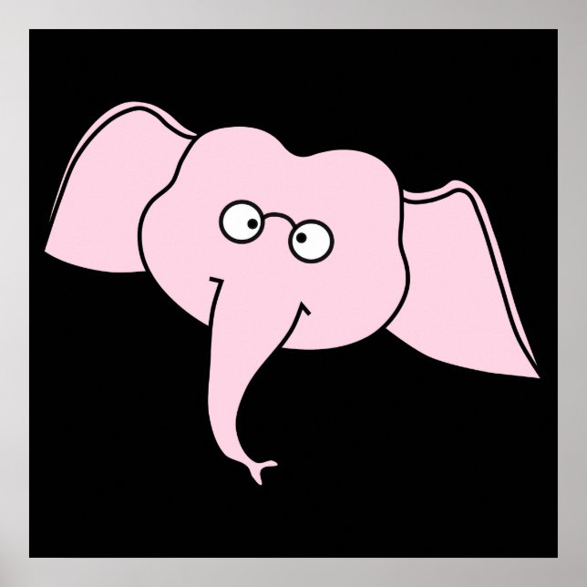 Poster Eléphant rose avec lunettes. Dessin (Devant)