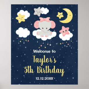 Poster Elephant rose et la marine fête d'anniversaire Bie