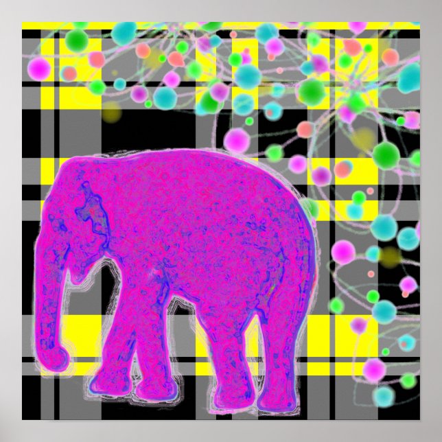 Poster Eléphant rose et plaid (Devant)